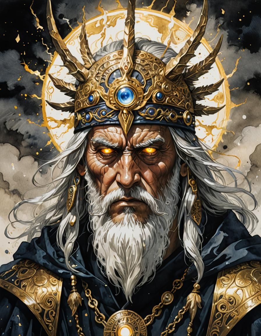 Odin Crowfather in Enriched Watercolor Art