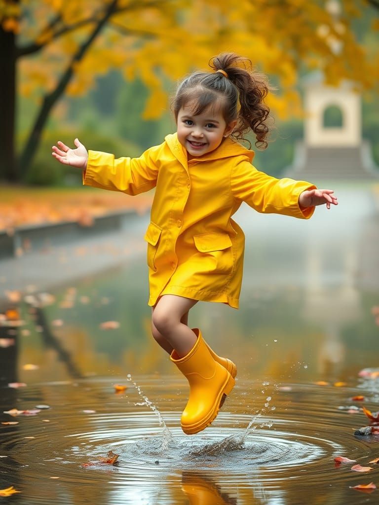 Girl Dancing in Autumn Rain, Ultra-Realistic Style