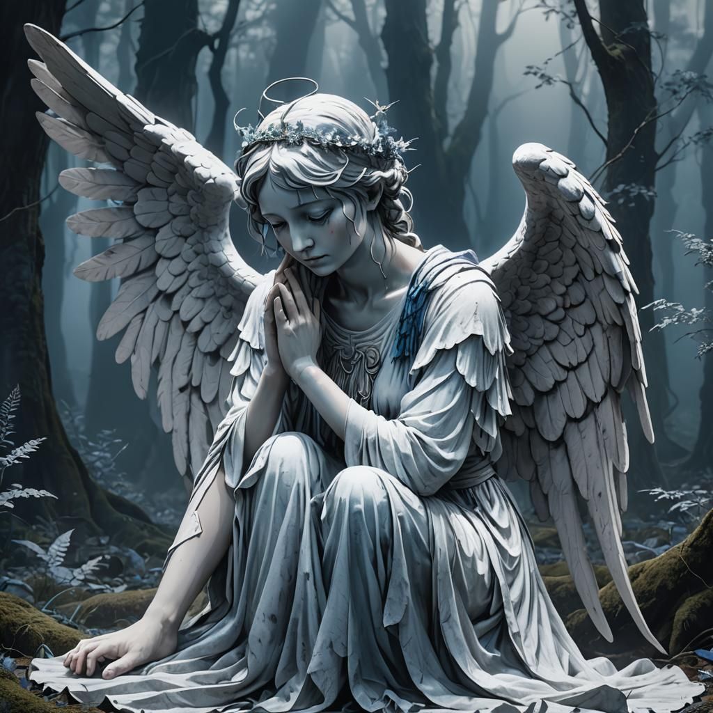Weeping Angel in Dark Blue Forest, Anime Style