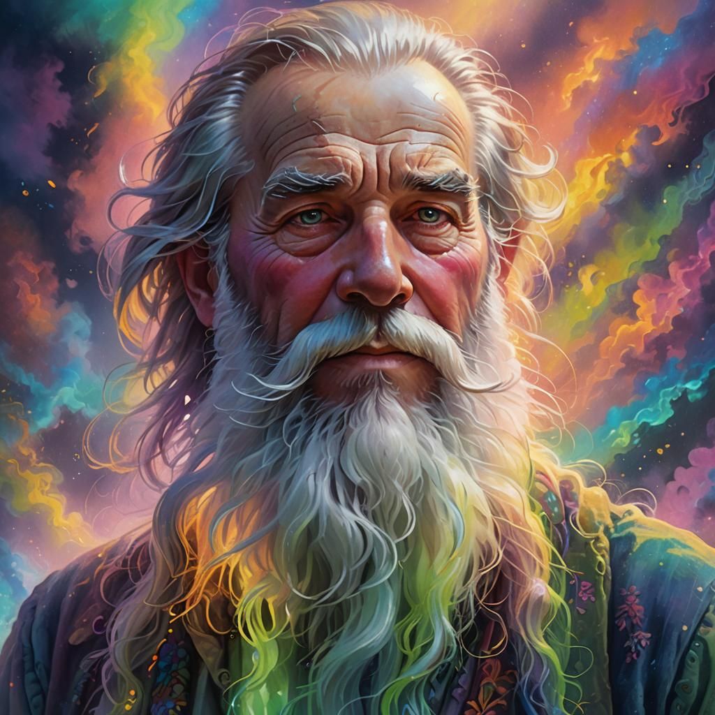 Luminescent Old Man in Fluorescent Oil Painting