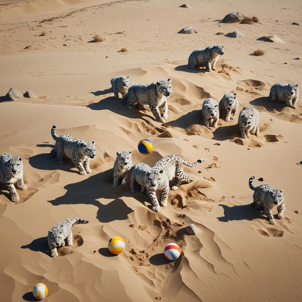 Snow Leopards and Polar Bears Play Volleyball