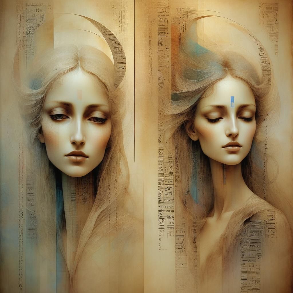 Ethereal Figures Blend into Hebrew Script, Optical Art