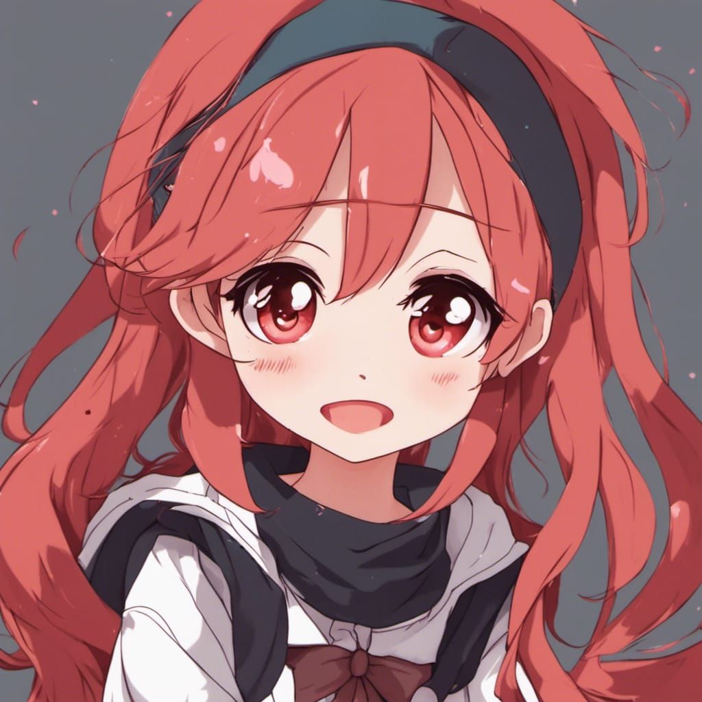 Cute Red-Haired Anime Girl in Chibi Style