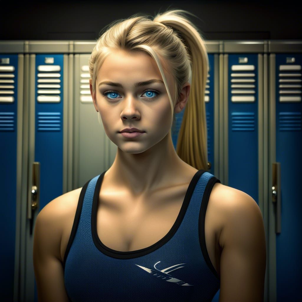 Hyperrealistic Image of a Teenager in Locker Room