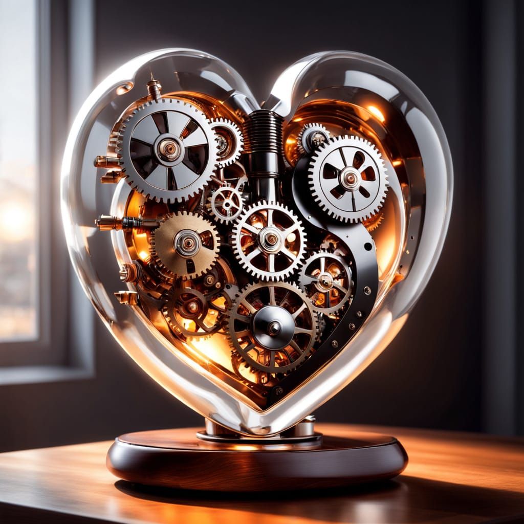 Steampunk heart with intricate clockwork mechanism