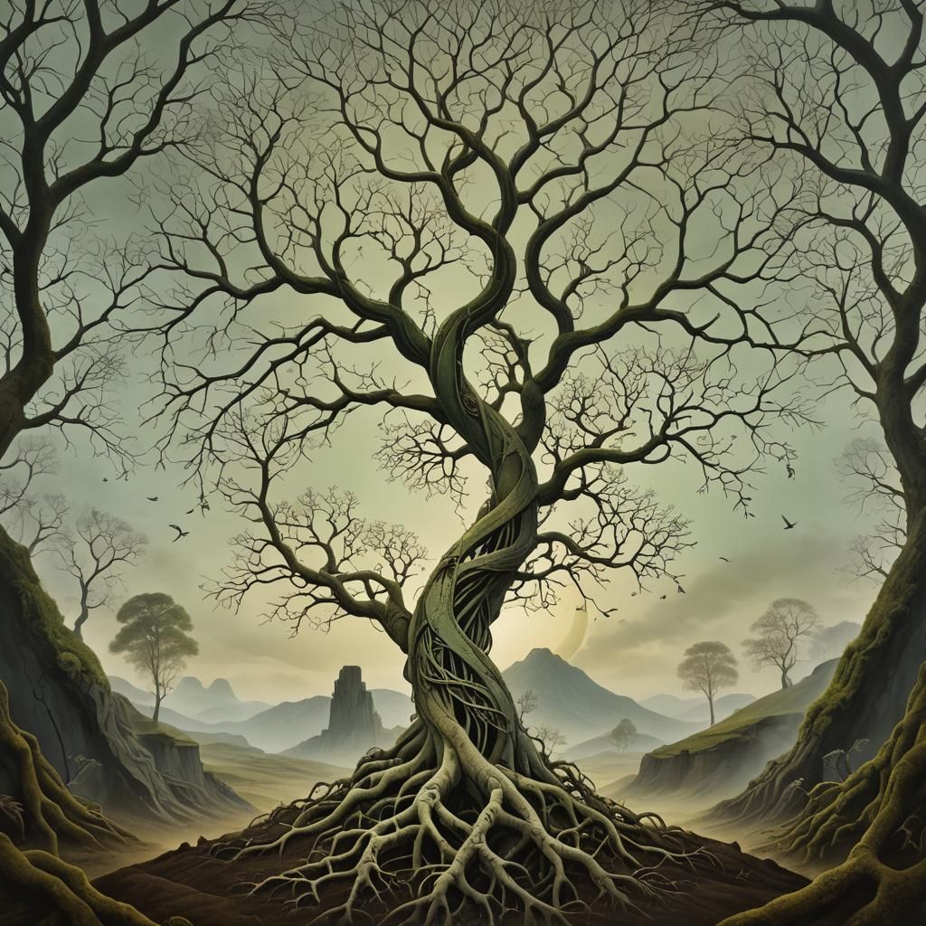 DNA and Tree of Life in Dark Surrealism