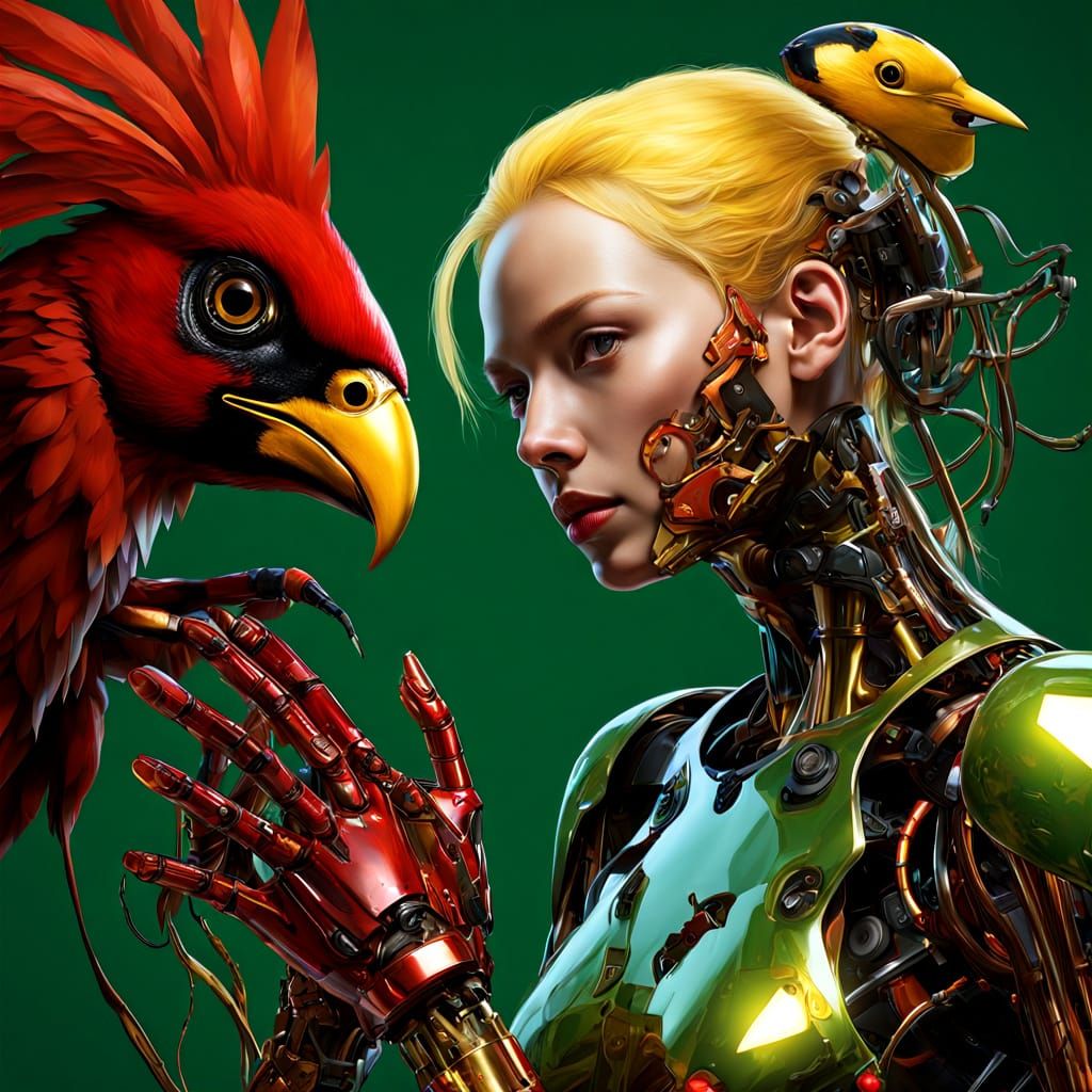 Biomorphic Android Cyborg and Bird Woman Portrait
