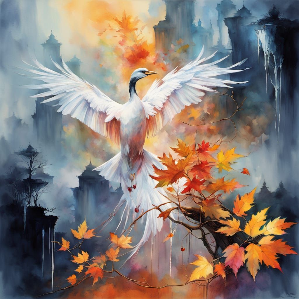 Ethereal Watercolor Bonsai in Autumn