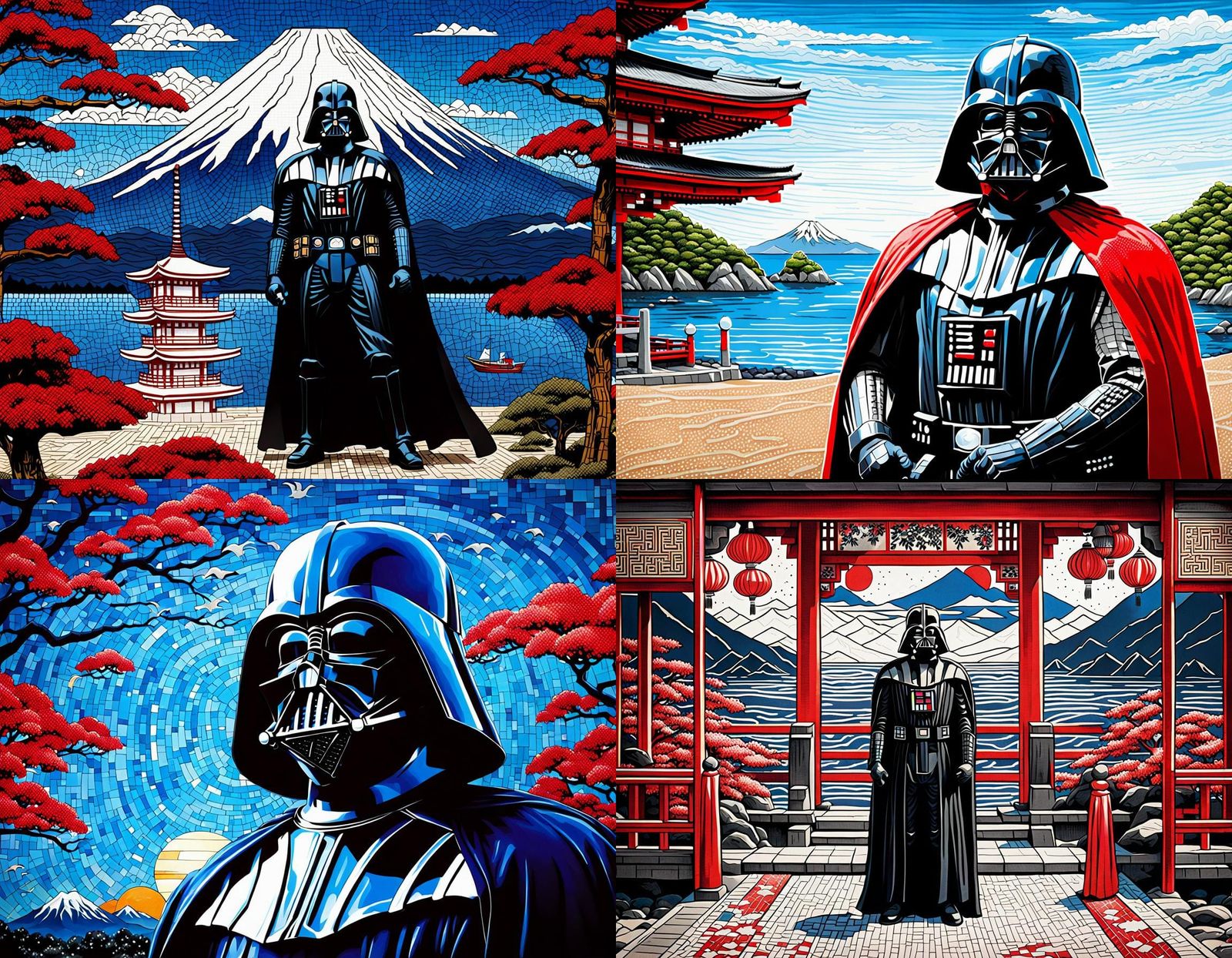 Darth Vader Superhero in Japan: Oriental Mosaic Art
