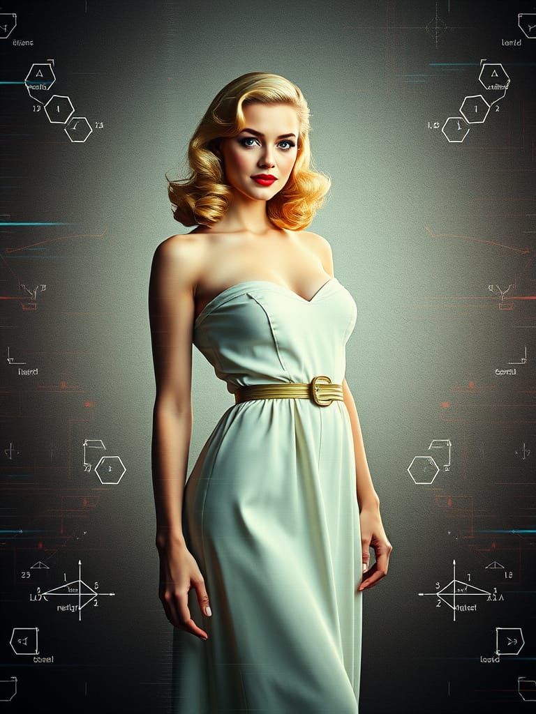 Glitch Photo of Pin-Up Woman with Fractal Overlay