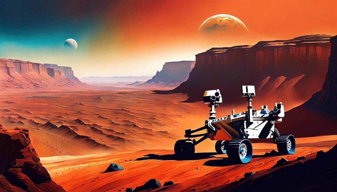 Mars Landscape with Rover: Digital Illustration