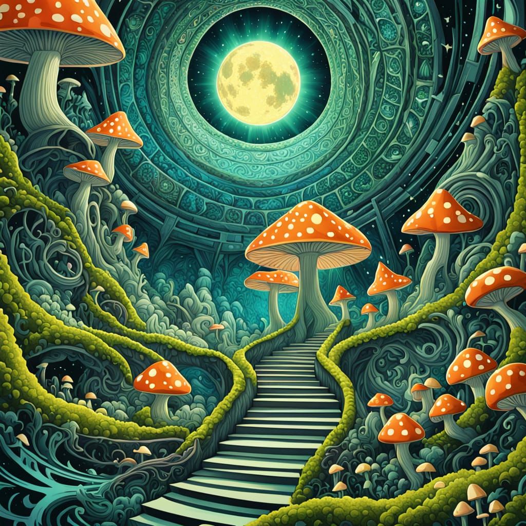 Elemental Stargate in Surreal Spiral Landscape