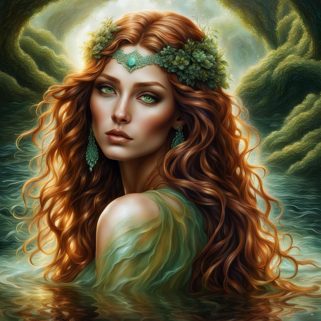 Beautiful Water Goddess Surrounded by Nature