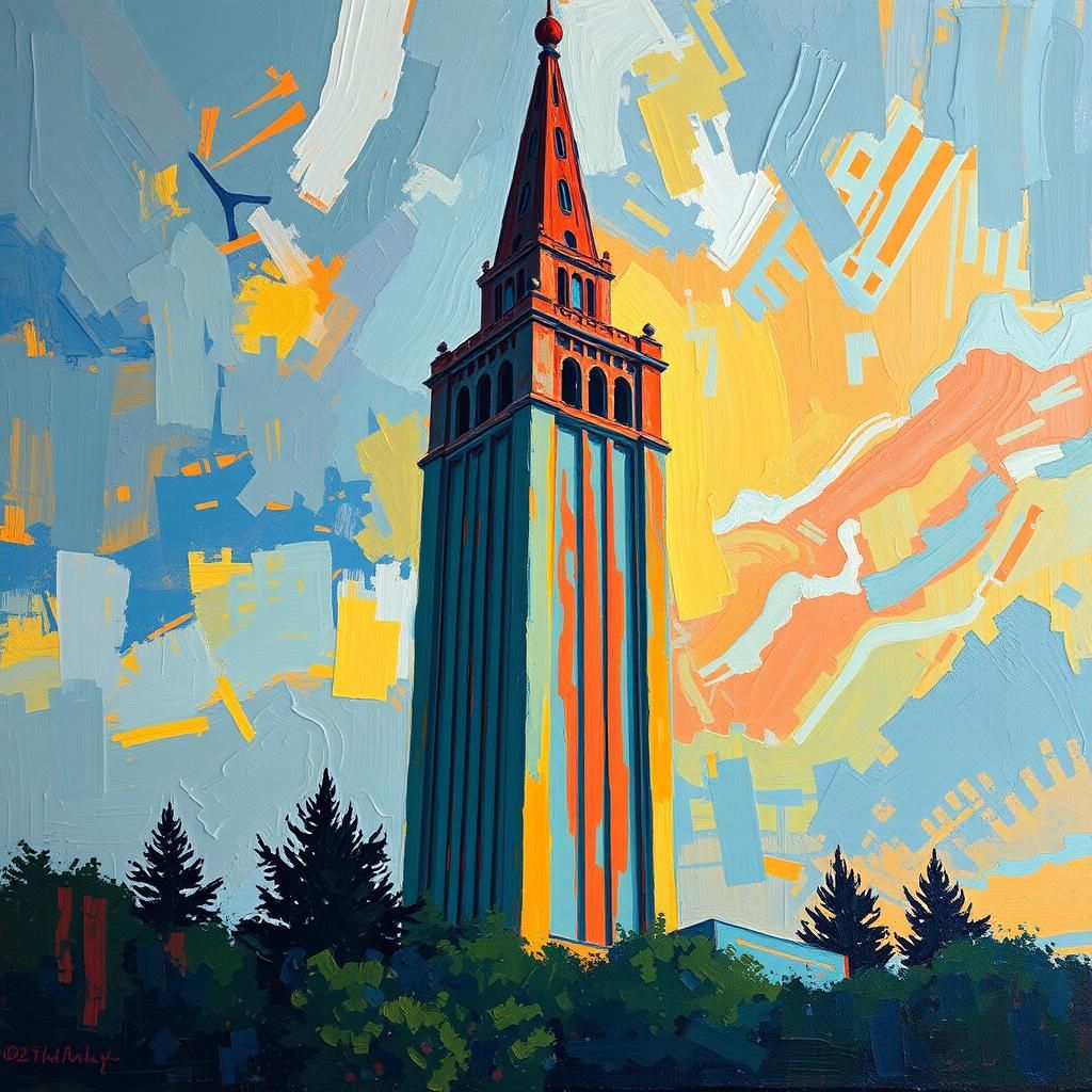 Hoover Tower in Expressionist Neo-Impressionism Style