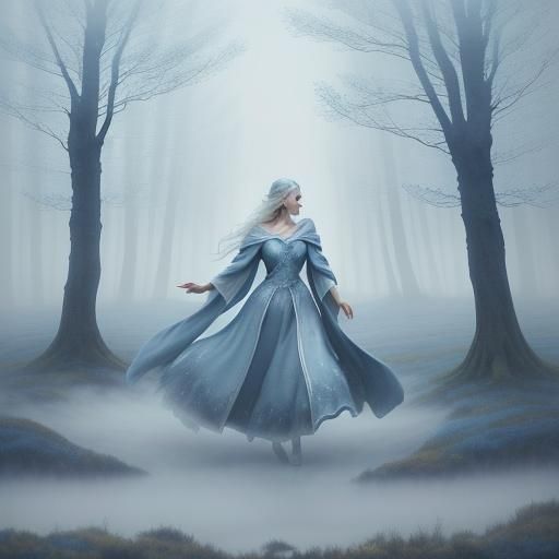 Woman Dancing in Nordic Landscape Watercolor Painting