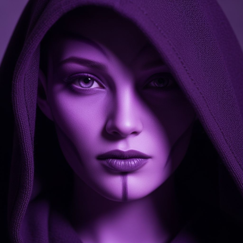 Purple Alien Woman Partially Hidden by Hood