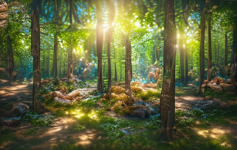 Sunlit Summer Forest Inspired by Matte Painting