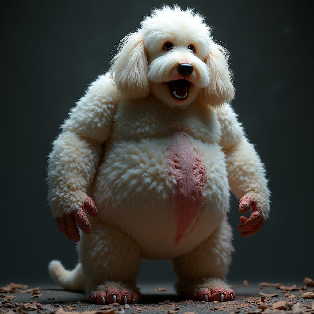 Surreal Fantasy Creature: Morbidly Obese Human-Poodle Hybrid