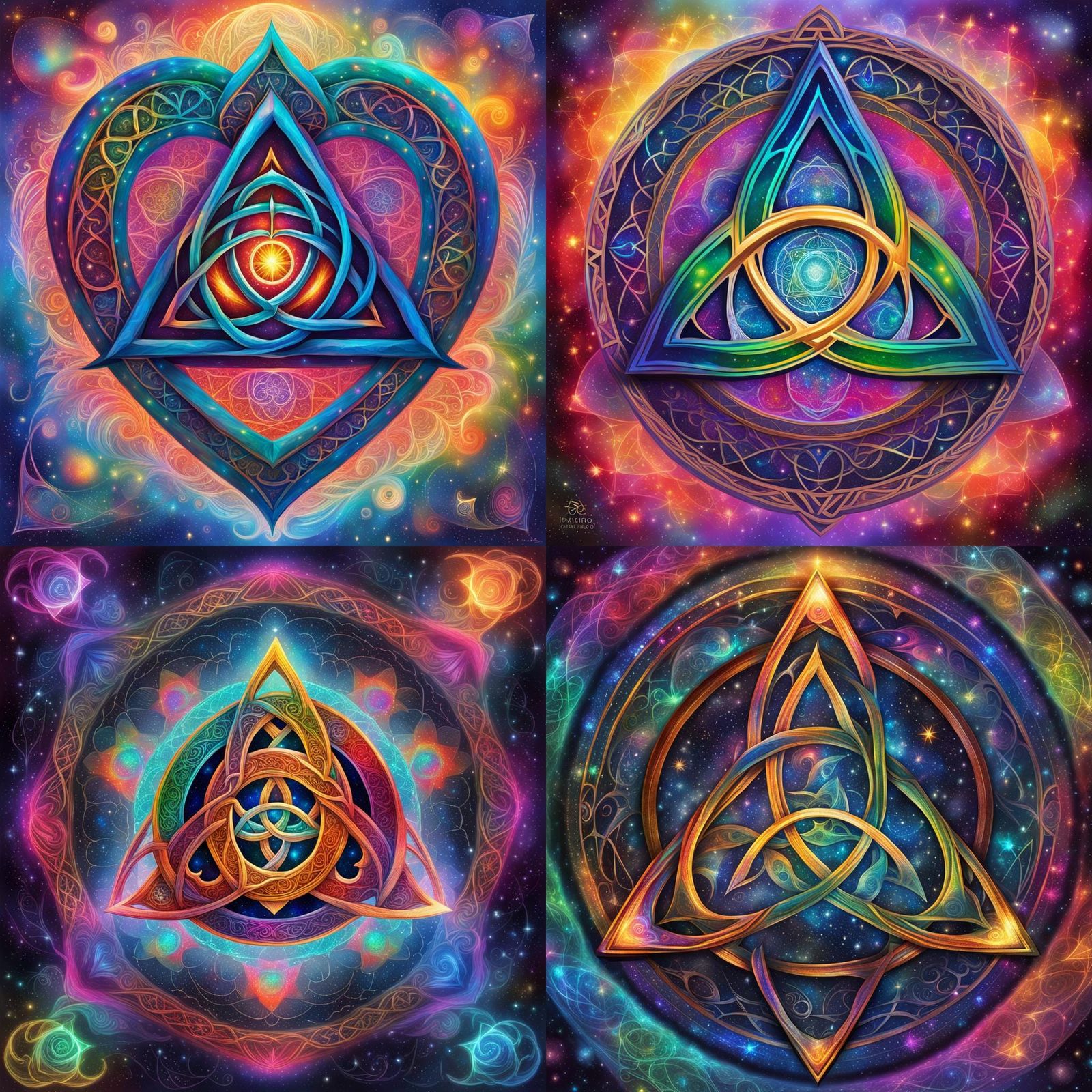 Cosmic Triquetra: Holographic Astral Illustration