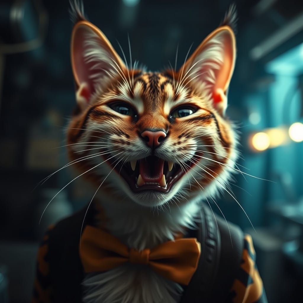 Optimistic Neo-Expressionist Steampunk Cheshire Feline Portr...