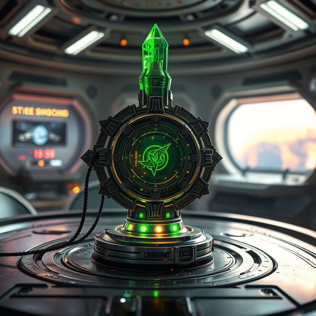 Futuristic Mystic Artifact on Space Station Table