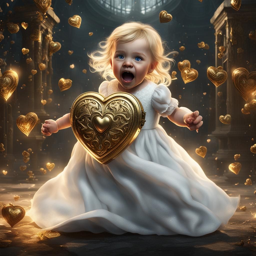 Golden-Haired Baby with Heart Locket, Detailed Art