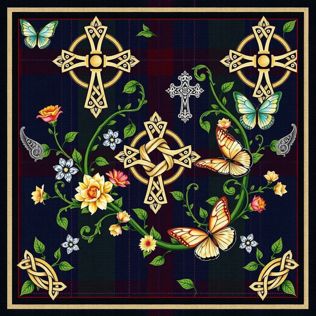 Celtic-Inspired Fabric Tile with Intricate Knotwork and Pais...