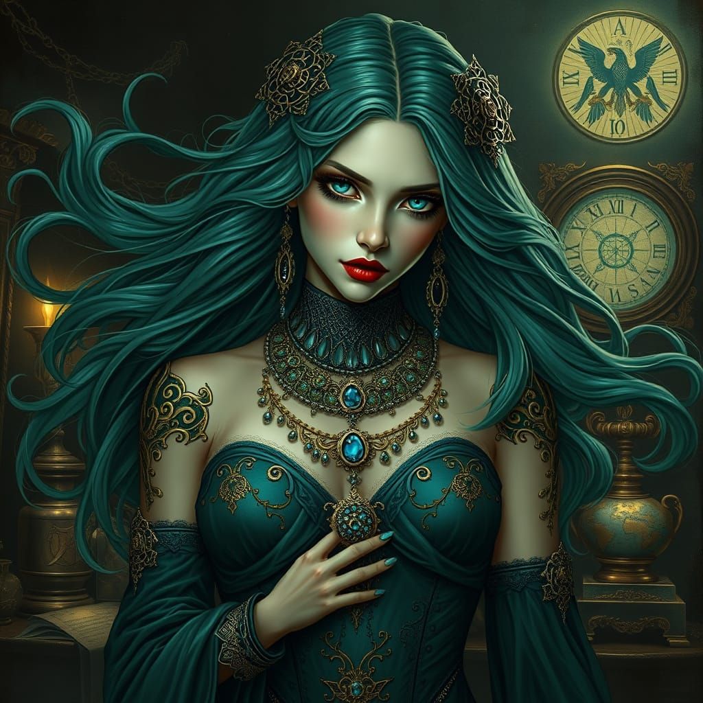 Vampire Woman Portrait in Art Nouveau Style