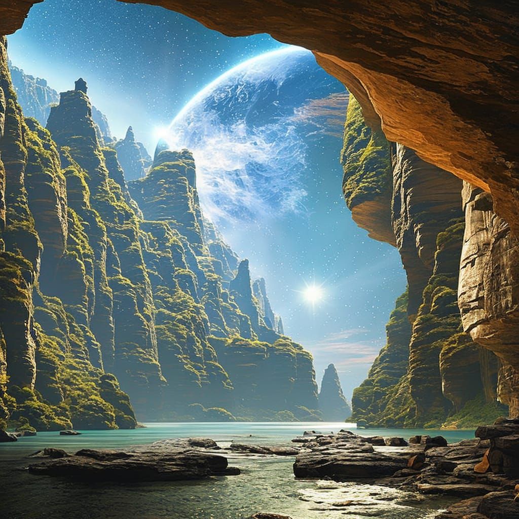 Magical City Swirls in Indigo Space, Digital Painting