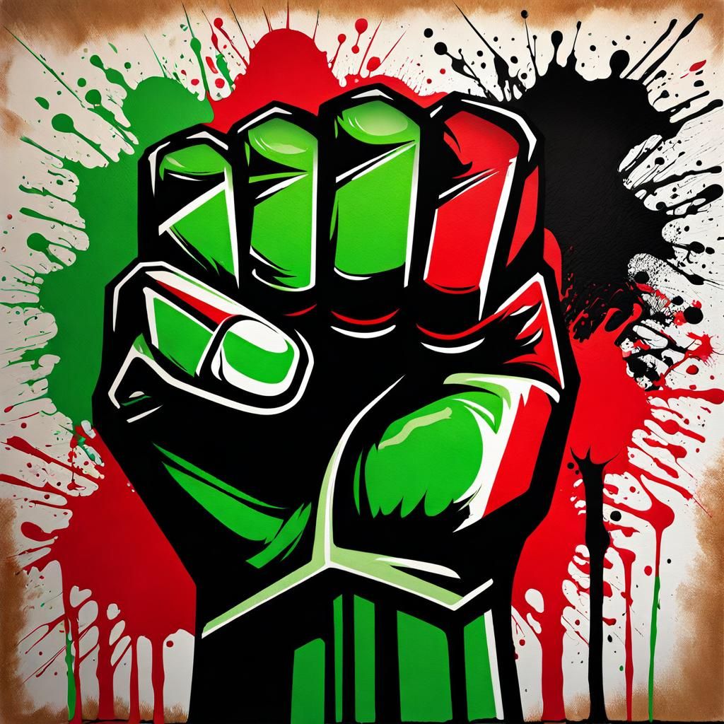Resistance Fist Graffiti Art in Red, Green, and Black