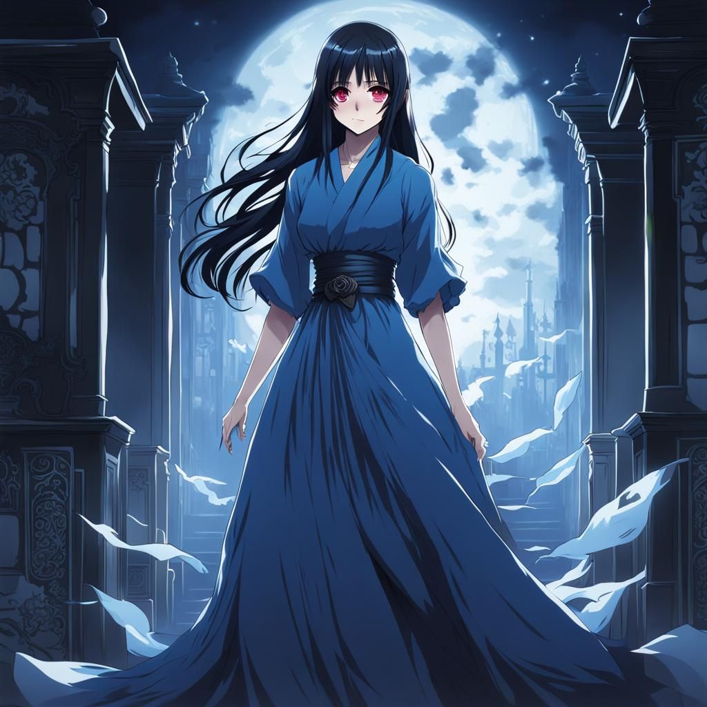 Anime Style Ghost Woman in Blue Dress
