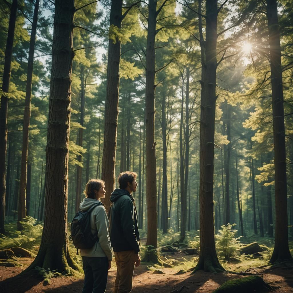 Romantic Couple Embracing in Sunny Forest