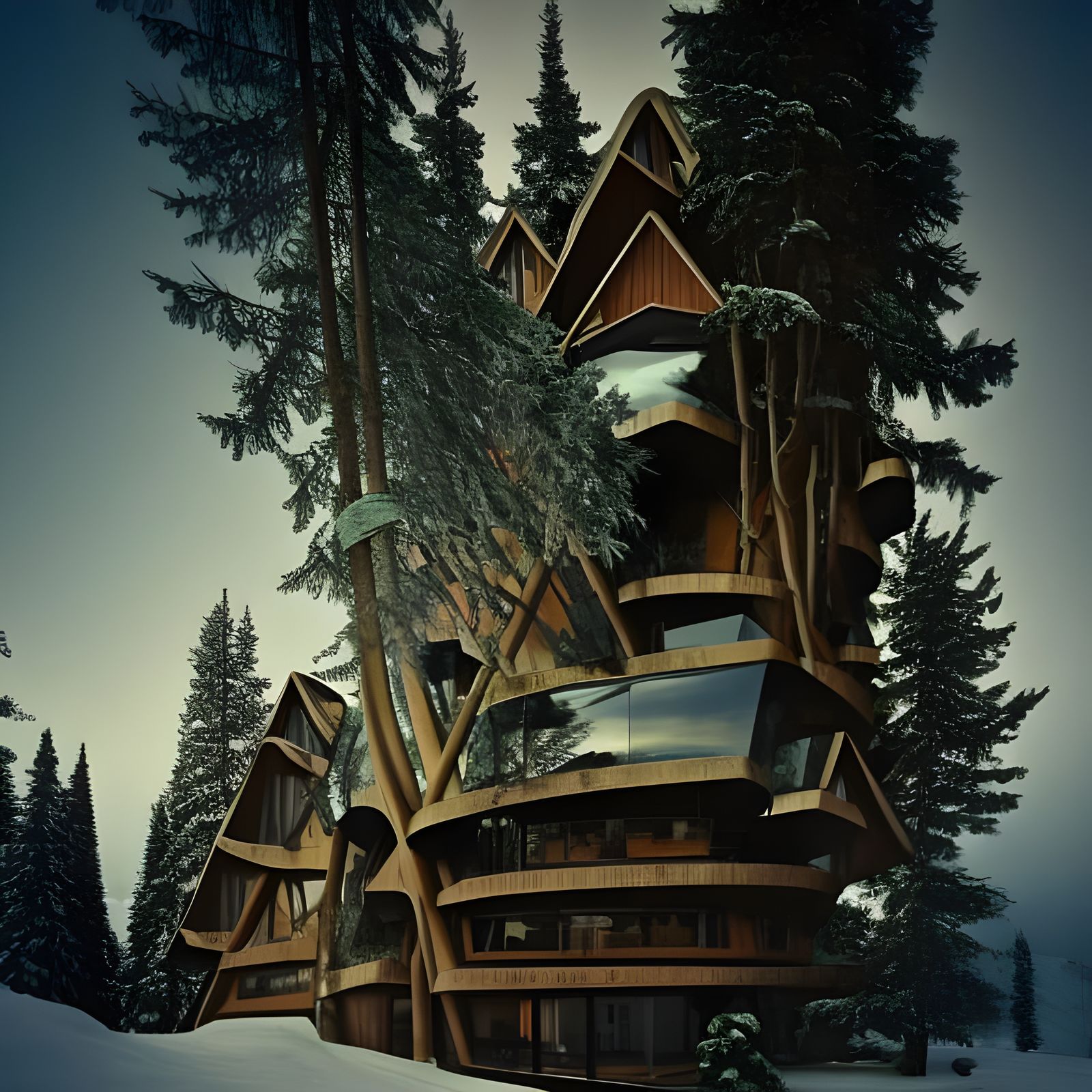 Futuristic House on Norwegian Hillside: Maximalist Painting