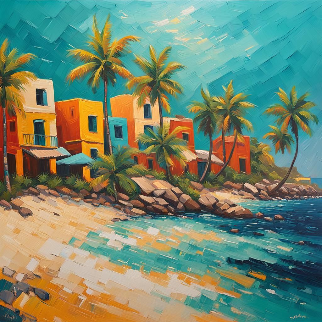 Vibrant Tulum Landscape in Expressive Neo-Impressionist Styl...