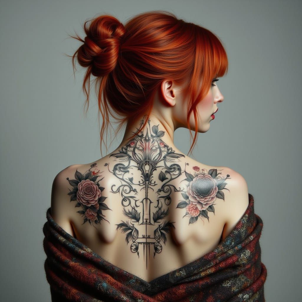 Tattooed Woman in Art Nouveau Punk Style