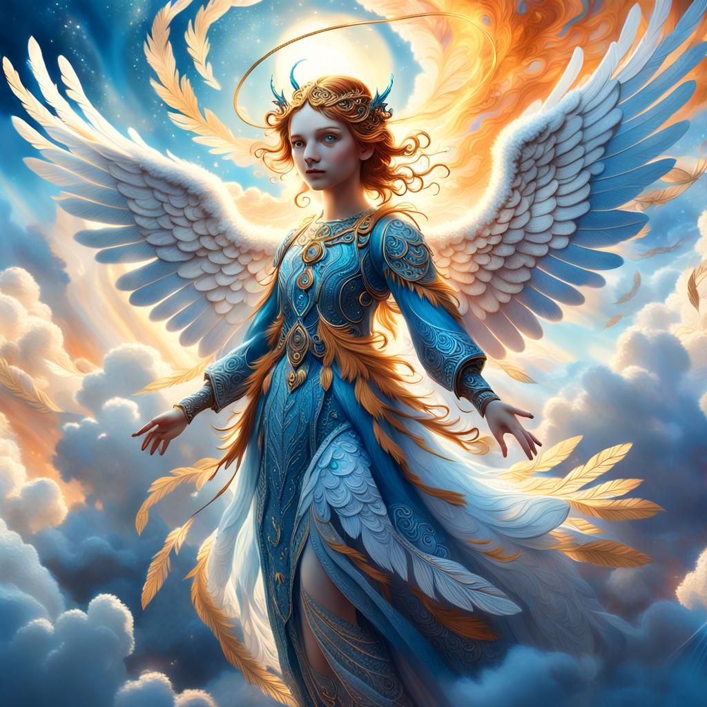 Ethereal Angel in Surrealist Cloudscape: Digital Art