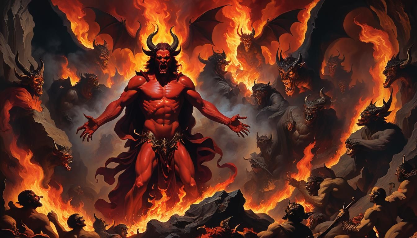 Satan in Hell: A Renaissance Oil Painting