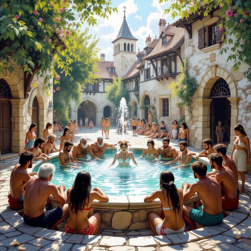 Medieval Fountain of Youth: Detailed Fantasy Painting