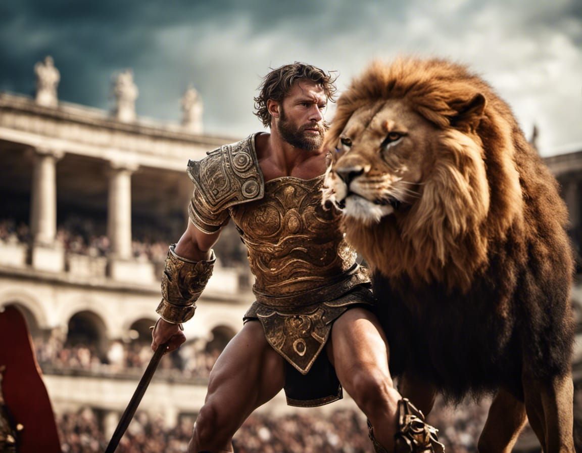 Gladiator and a lion
