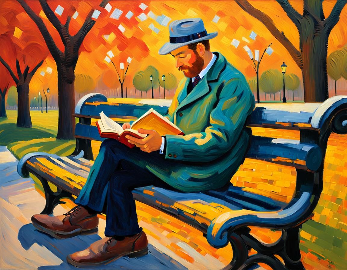 Man Reading: A Post-Impressionist Oil Painting