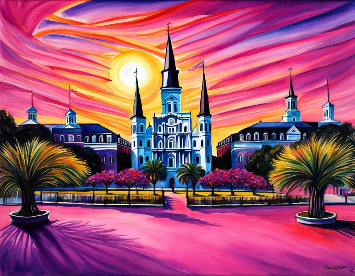 Colorful New Orleans' Jackson Square in Watercolor