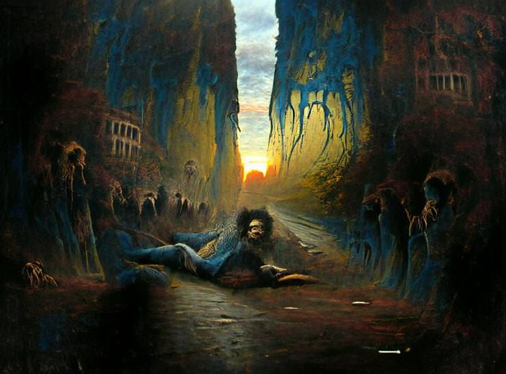 Creepy Cyberpunk City Sunset: Dark Fantasy Art