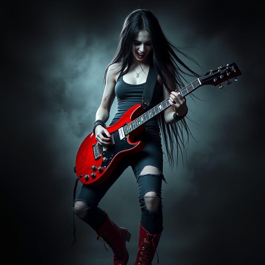 Vampire Queen Guitarist in Dark Gothic Realism