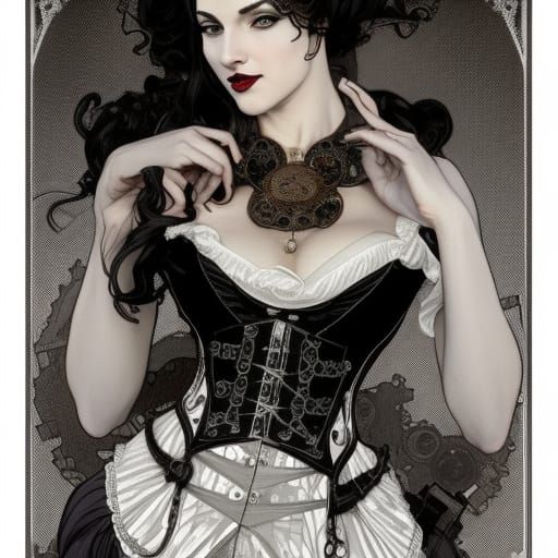 Steampunk Vampire Portrait on Moonlit Beach