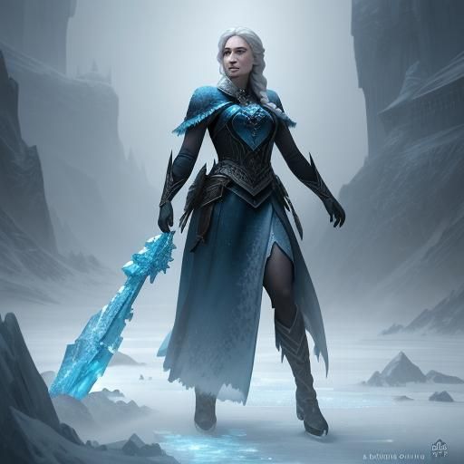 Icy Empress in Frozen Landscape: Fantasy Concept Art