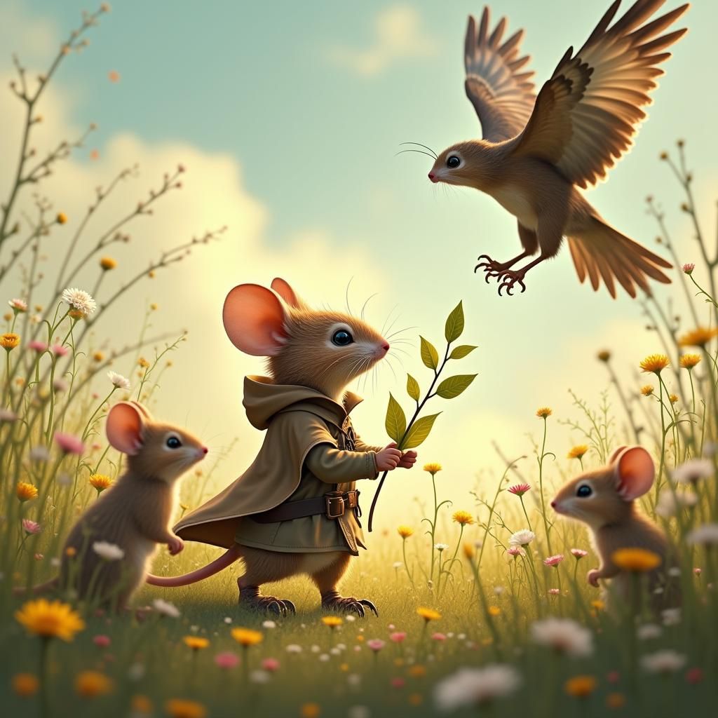 Heroic Mouse Confronts Hawk in Meadow