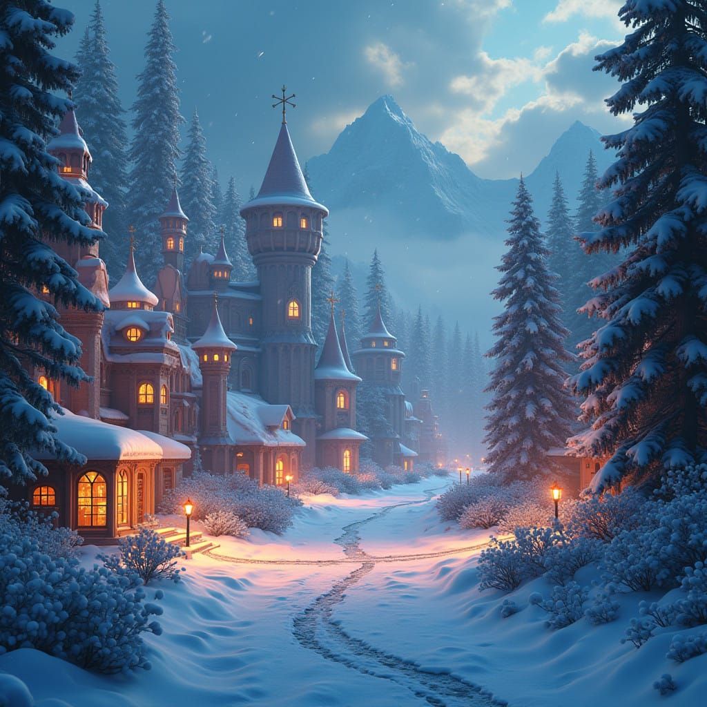 Surreal Winter Wonderland in High-Contrast Fantasy Concept A...