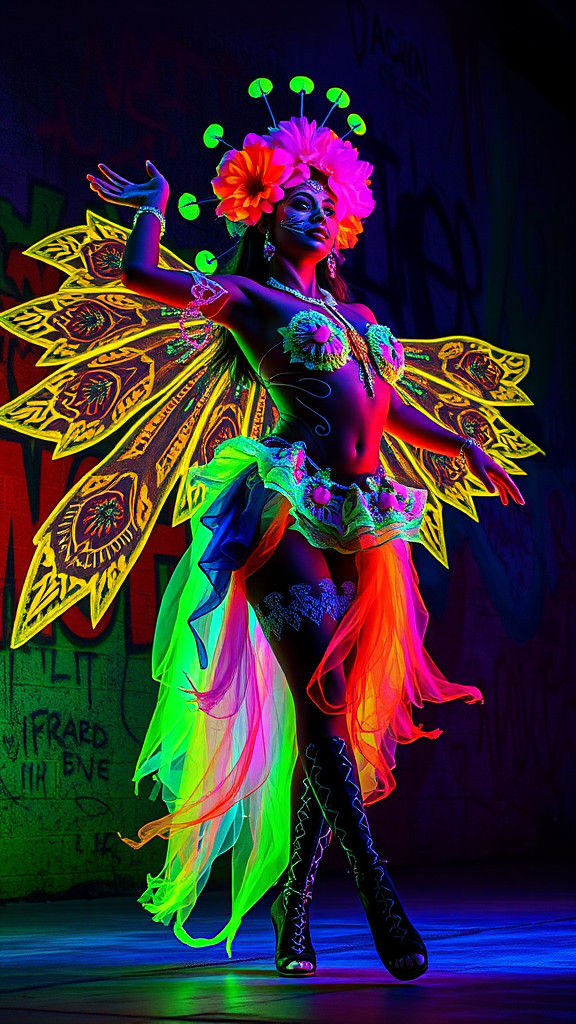Brazilian Dancer in Fluorescent Costume, Street Art Style