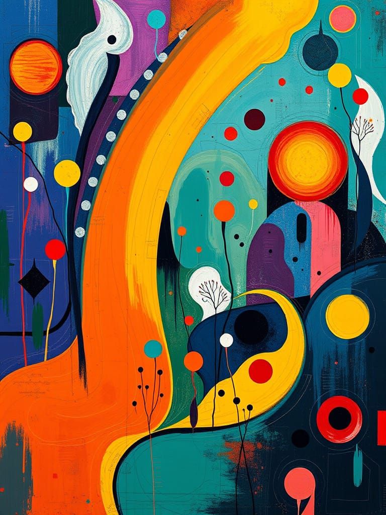 Vibrant Surrealist Masterpiece in the Style of Joan Miro