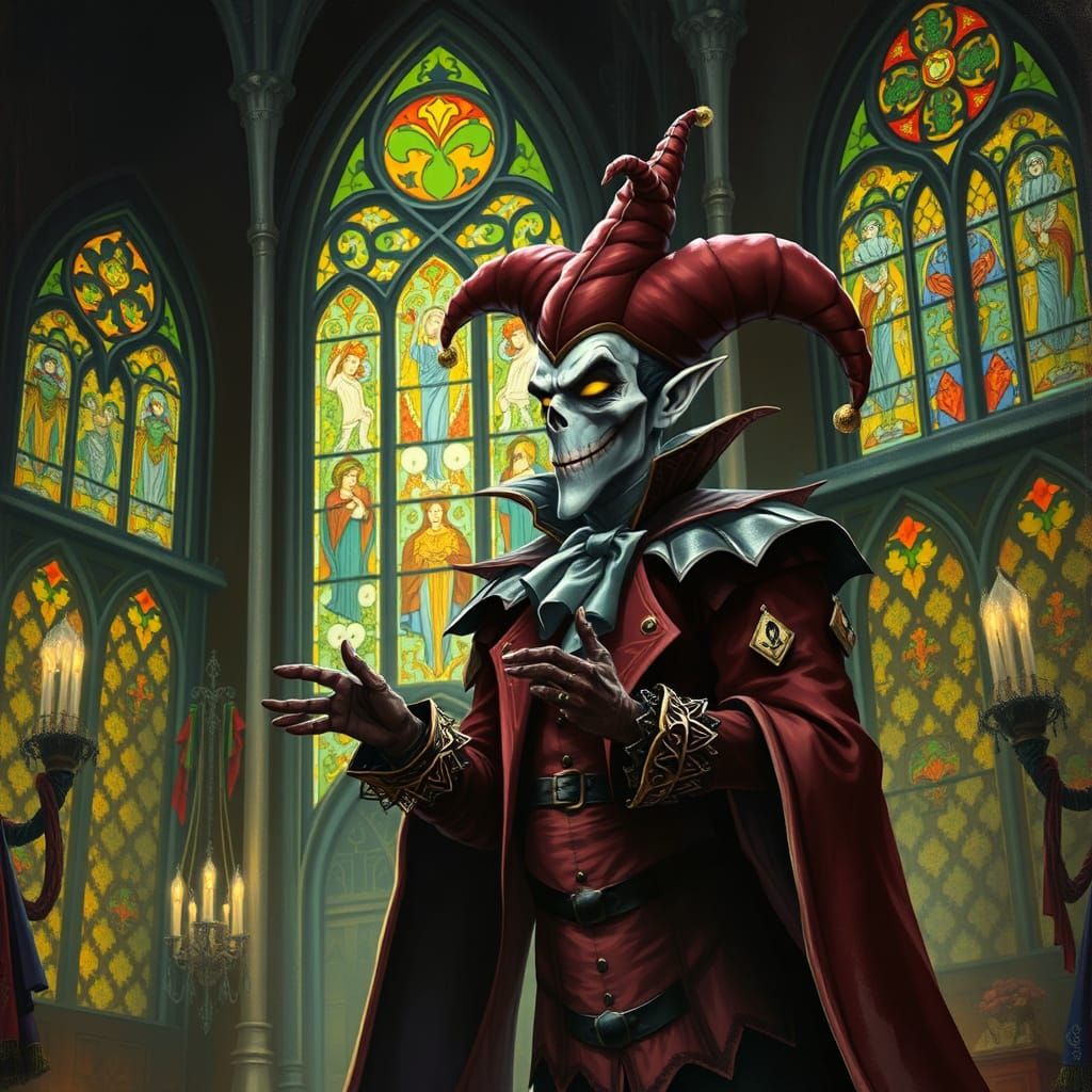 Vampire Jester in Dark Castle, Stained Glass